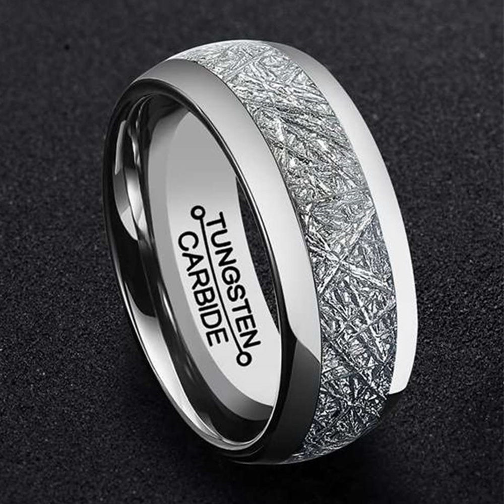 Fashion Men 8mm Silver Tungsten Carbide Ring Vintage Meteorites Pattern Wedding