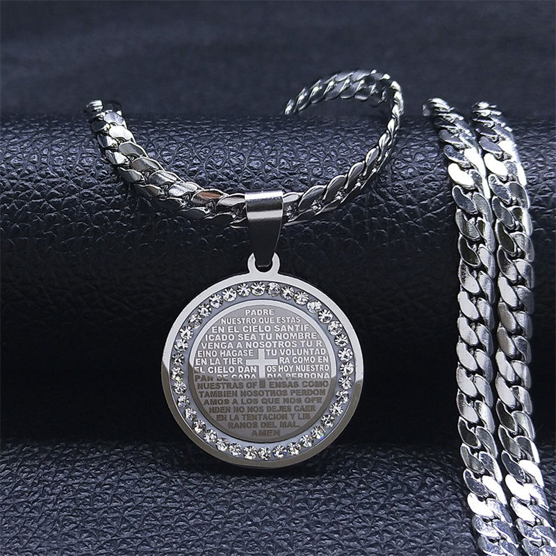 Миниатюра: Crystal Stainless Steel Bible Folded Hands in Prayer Chain Necklaces Men Gold C