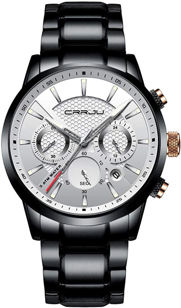 Thumbnail: CRRJU Brand Men's Business Casual Chronograph Quartz Waterproof Wristwatch Blac