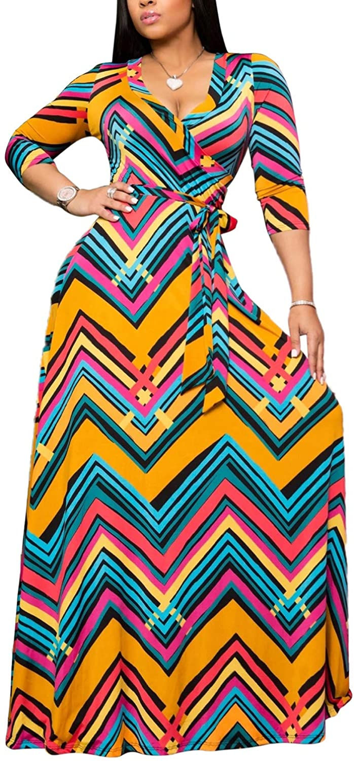 Thumbnail: SheKiss Women's Sexy V Neck Floral Long Sleeves Maxi Dresses Casual Loose Party