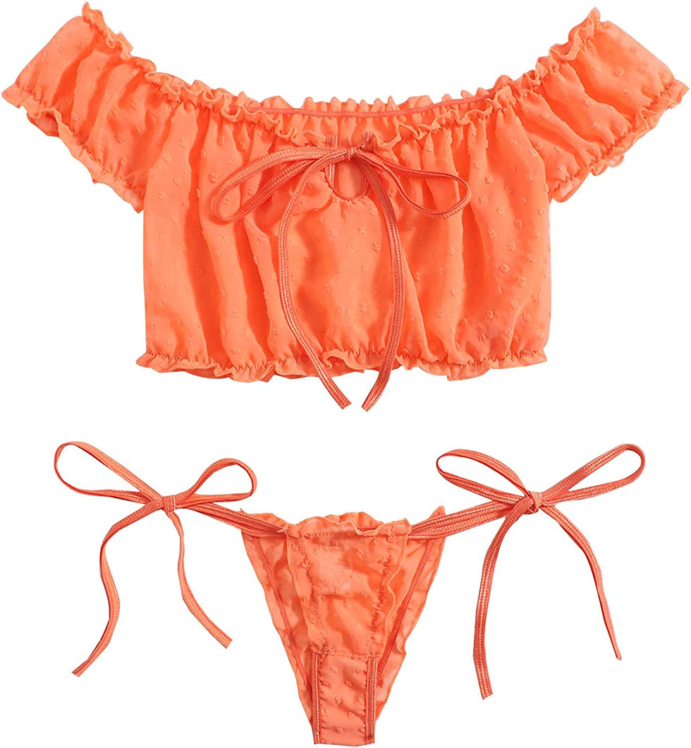 Thumbnail: SheIn Women's Self Tie Ruffle Trim Dobby Mesh Lingerie Set Sexy Bra and Panty