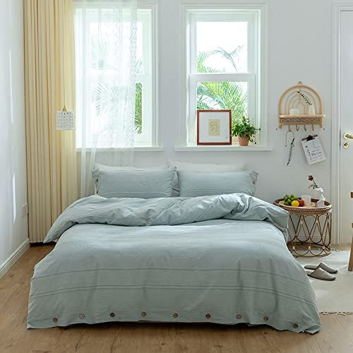 الصورة المصغرة: Washed Cotton Duvet Cover Dark Green Reversible Solid Color Bedding Set Modern 