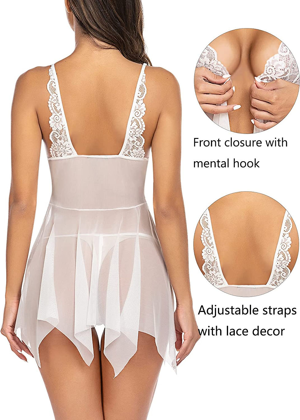 Thumbnail: Avidlove Women Lace Lingerie Front Closure Babydoll V Neck Nightwear Sexy Chemi