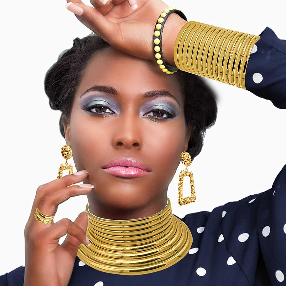 Thumbnail: 7 PCS African National Vintage Gold Flamboyant Jewelry Set Egypt Choker Bracele