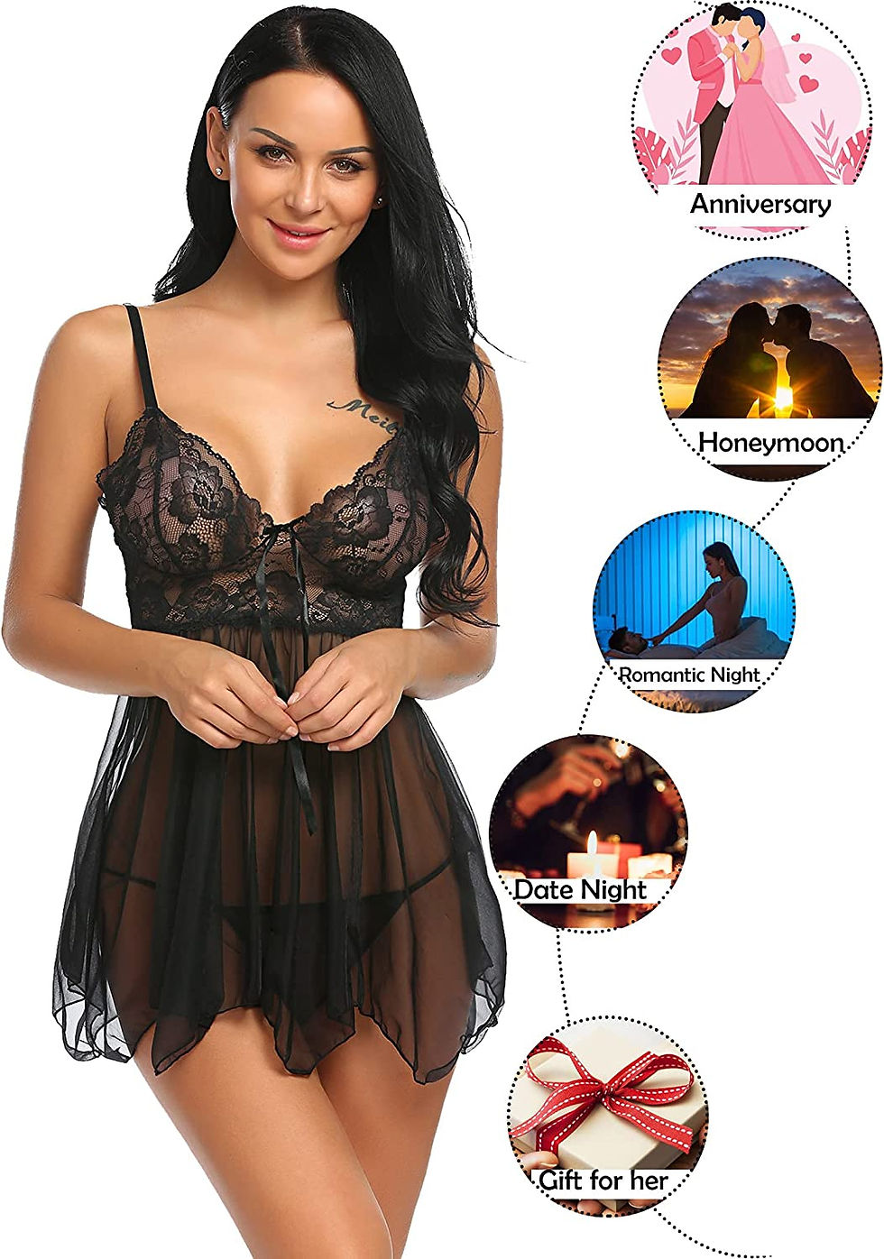 Thumbnail: Avidlove Women Lingerie Babydoll Lace Nightgown Mesh Chemise Boudoir Nighty Ted