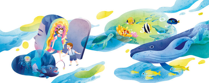 海科館活動館內牆面插畫設計