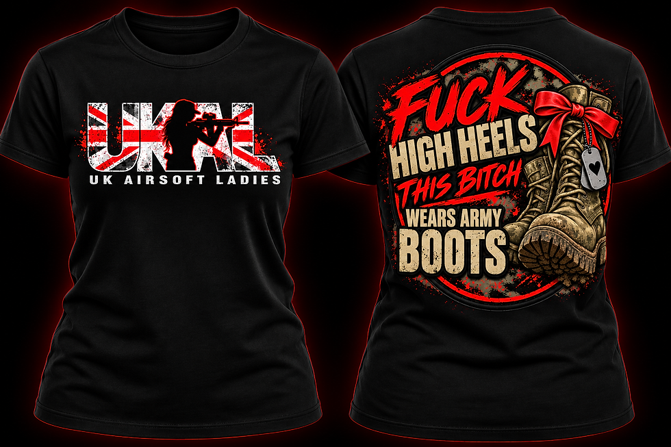 Thumbnail: UKAL UK Airsoft Ladies  F*CK HIGH HEELS…Limited Edition T-Shirt