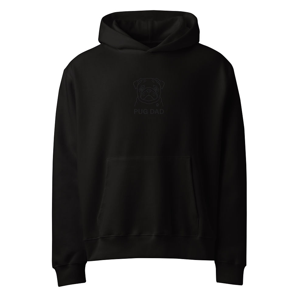 Thumbnail: Black Pug Dad embroidered hoodie front view.