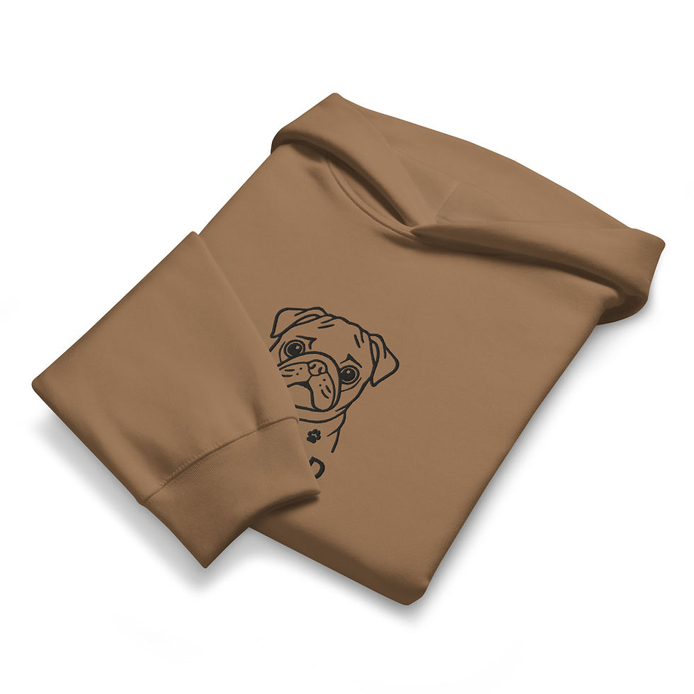 Thumbnail: Vintage Brown  colored Pug Dad hoodie folded with the pug outline on display.