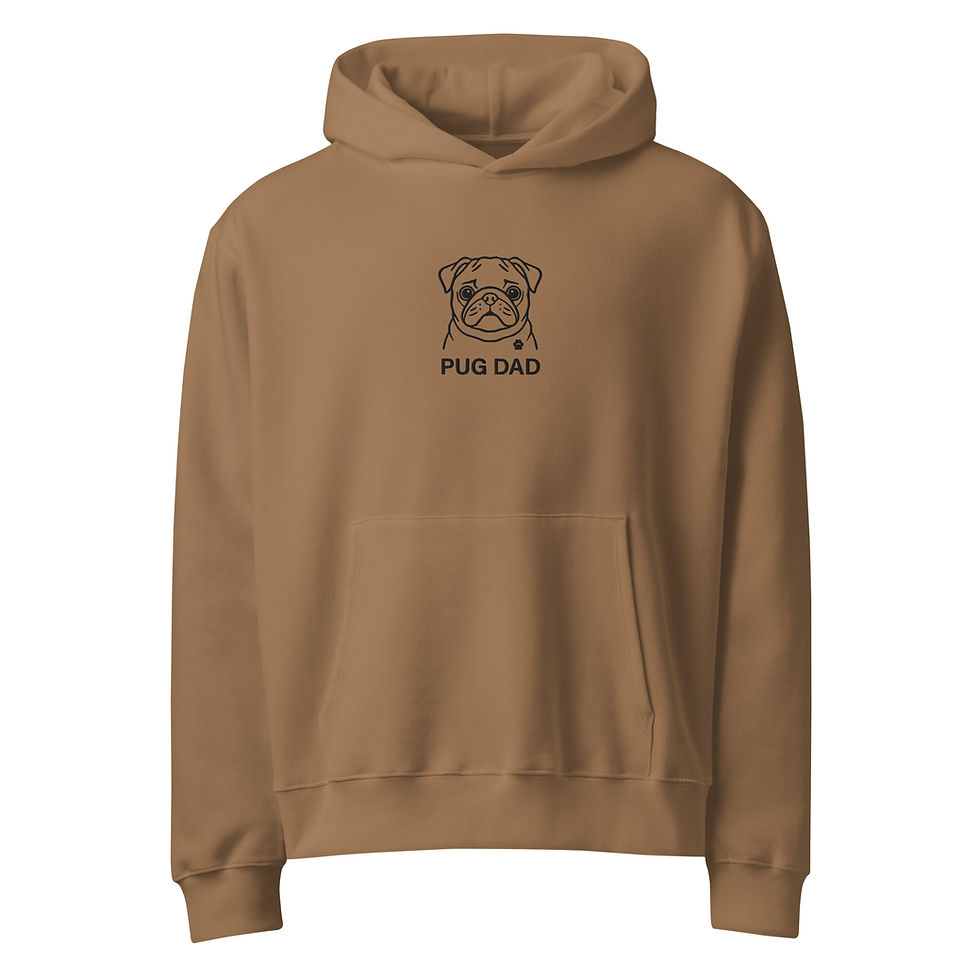 Thumbnail: Vintage brown colored Pug Dad hoodie showing the front embroidery.
