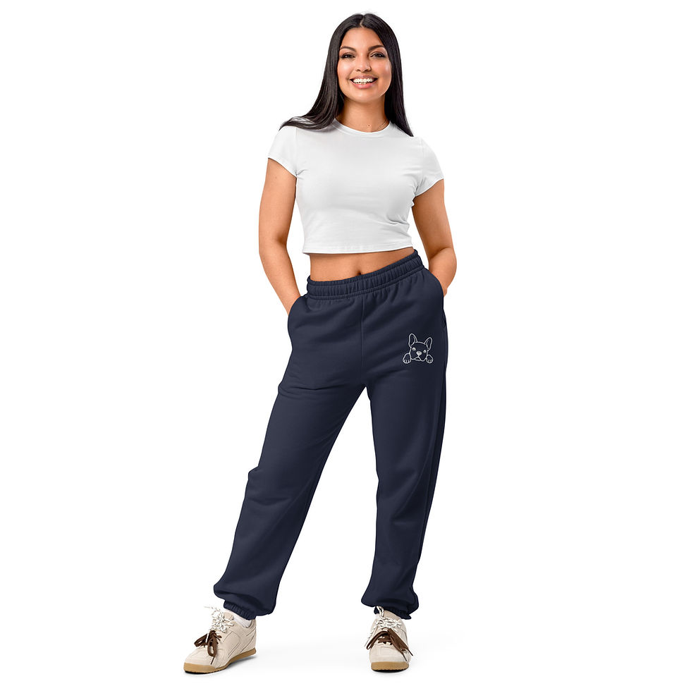 Thumbnail: French Bulldog Unisex Embroidered Sweatpants — (White)
