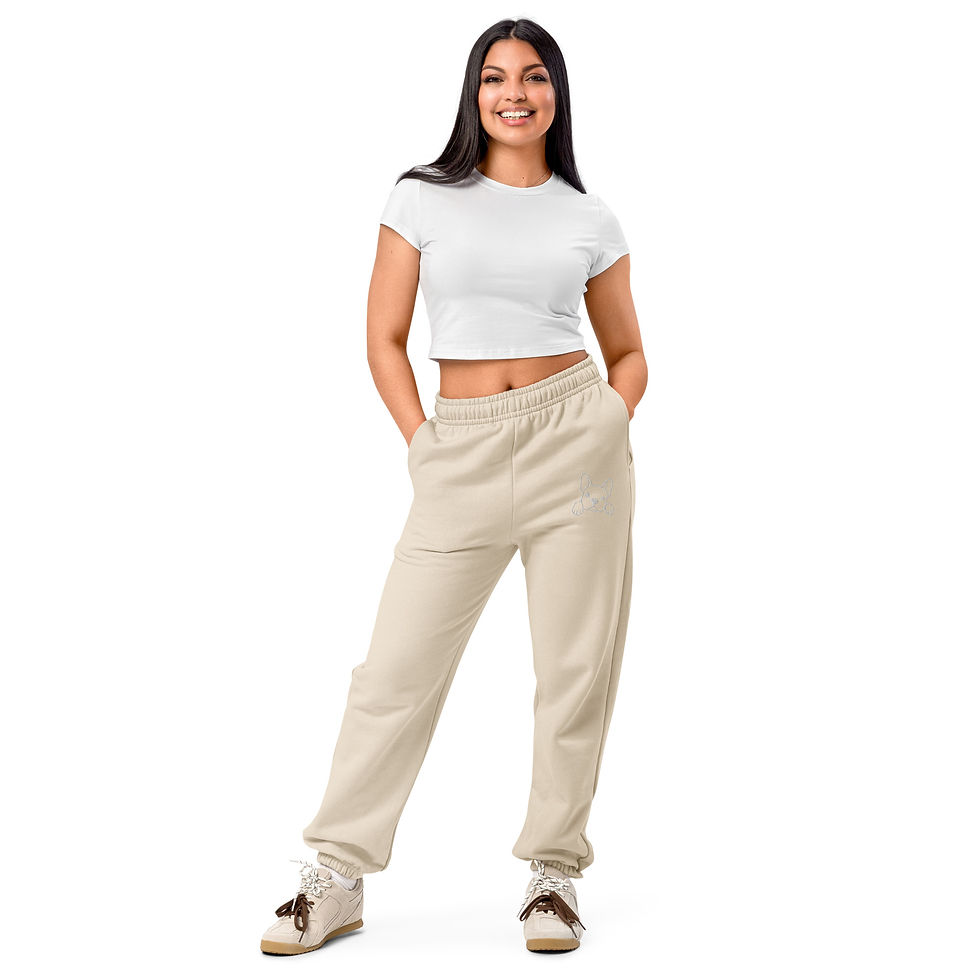 Thumbnail: French Bulldog Unisex Embroidered Sweatpants — (White)