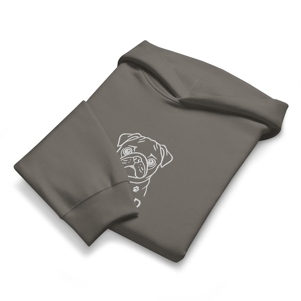 Thumbnail: Folded charcoal hoodie showing white embroidered Pug Dad design.