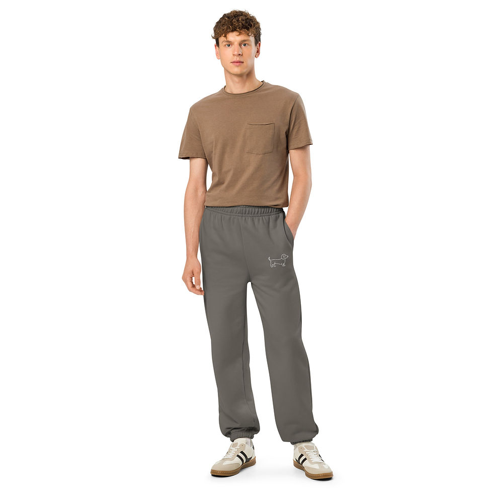 Thumbnail: Dachshund Outline Embroidered Sweatpants — (White)