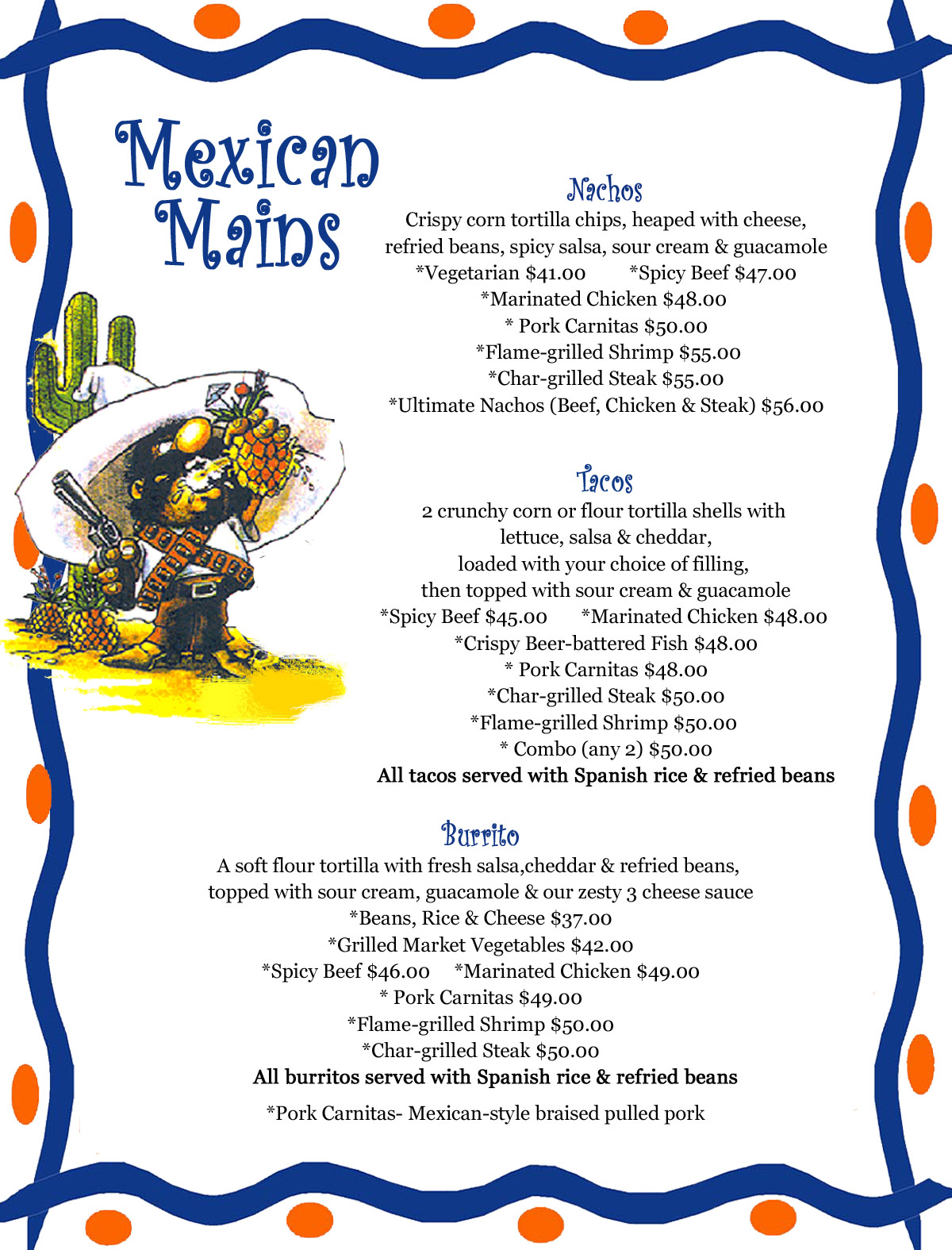 Cafe Sol dinner menu