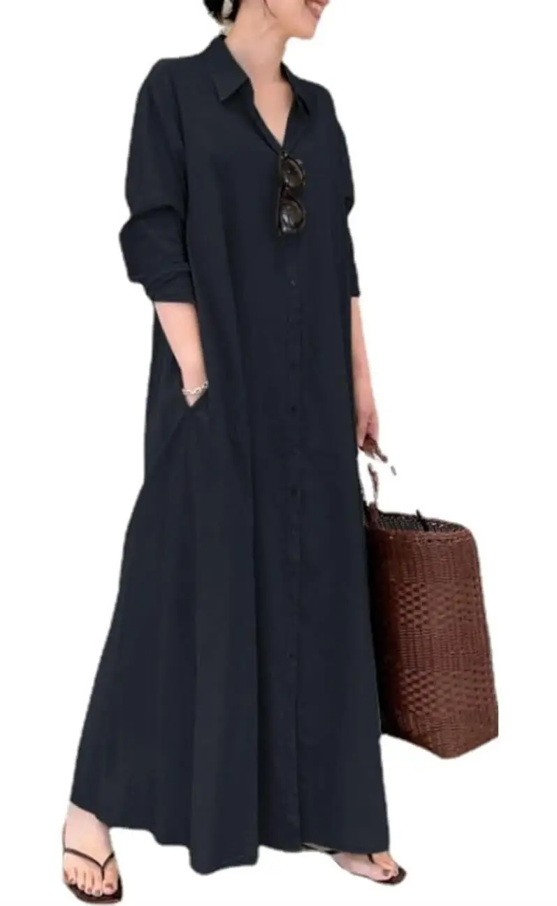 Vestido chemise longo azul marinho