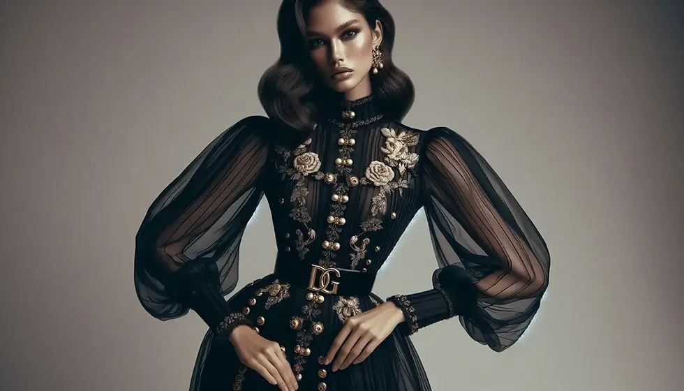 Mulher elegante vestindo e representando a marca de luxo Dolce & Gabbana