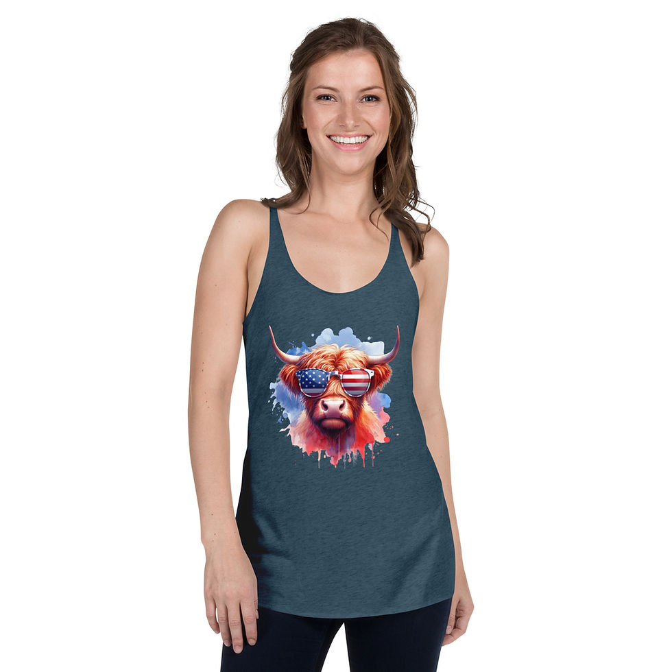 Thumbnail: Patriotic Highland Cow Women's Racerback Tank
