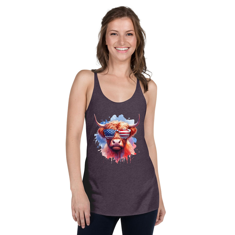 Thumbnail: Patriotic Highland Cow Women's Racerback Tank