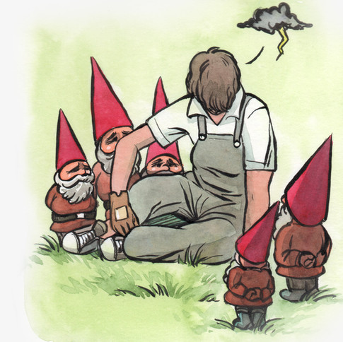 Sad woman with Gnomes