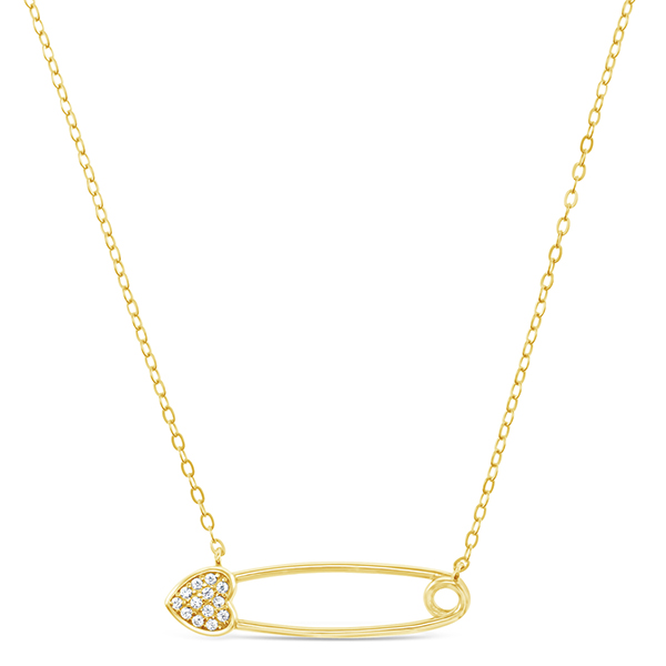 Gold Plated Sterling Silver Cubic Zirconia Safety Pin Necklace 148856