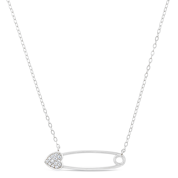 Sterling Silver Cubic Zirconia Safety Pin Necklace 148855