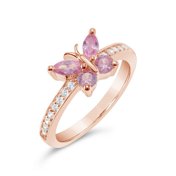 Thumbnail: Rosegold Plated Sterling Silver Cubic Zirconia Butterfly Ring 146420