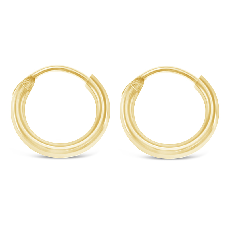 Gold Plated Sterling Silver Plain 12mm Hoops Earrings 141784