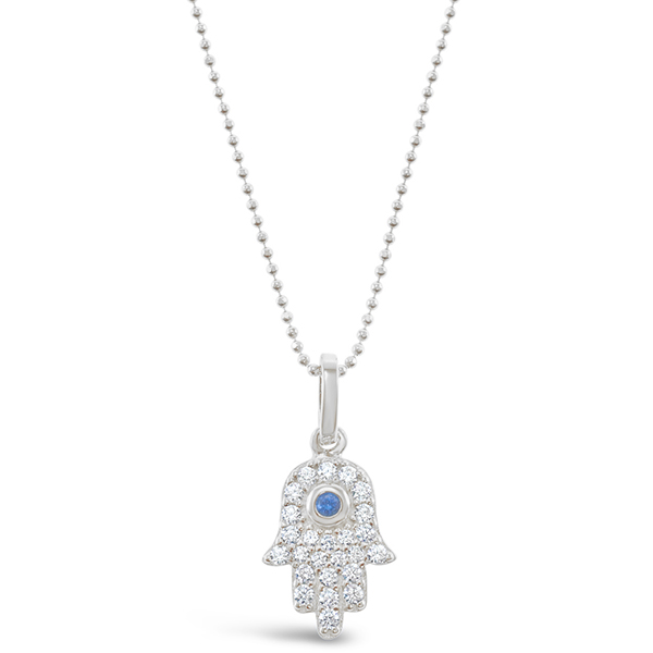 Sterling Silver Cubic Zirconia Hamsa Necklace 132673