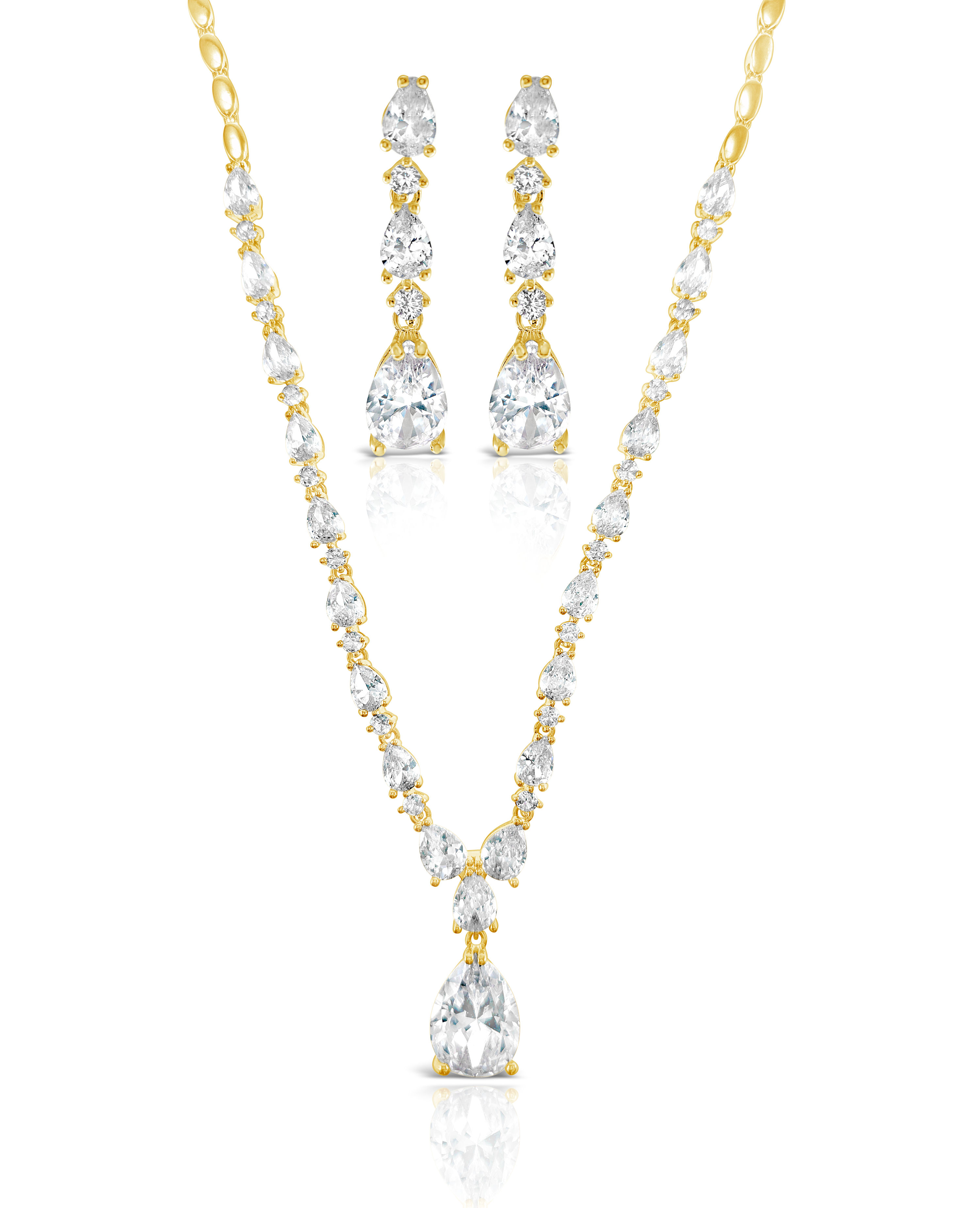 Bridal Gold Cubic Zirconia Necklace and Earrings set 153662