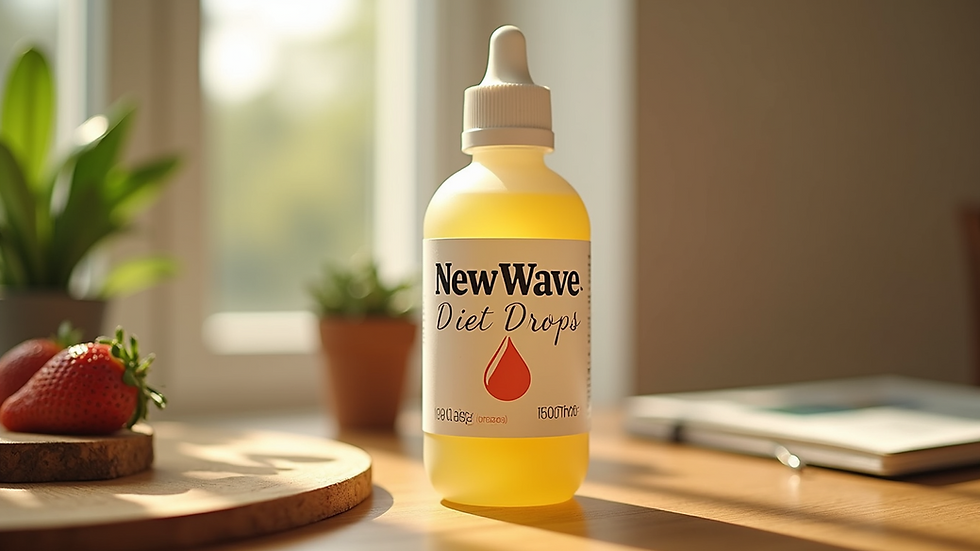 Close-up view of a bottle of NewWave Diet Drops