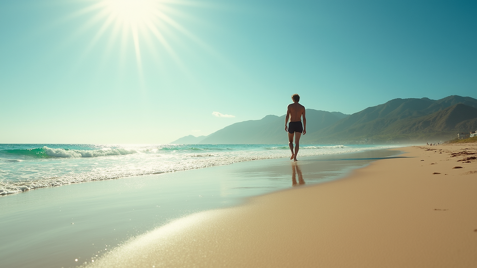 Eye-level view of a sunbathing beach scene