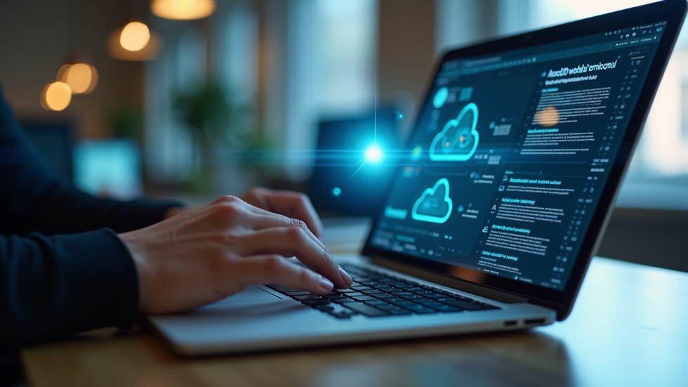 Close-up view of a person accessing cloud data on a laptop