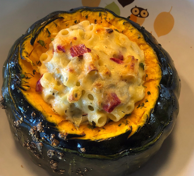 Mac and Cheese Baked In A Squash Vessel, It's A Two Fer!!