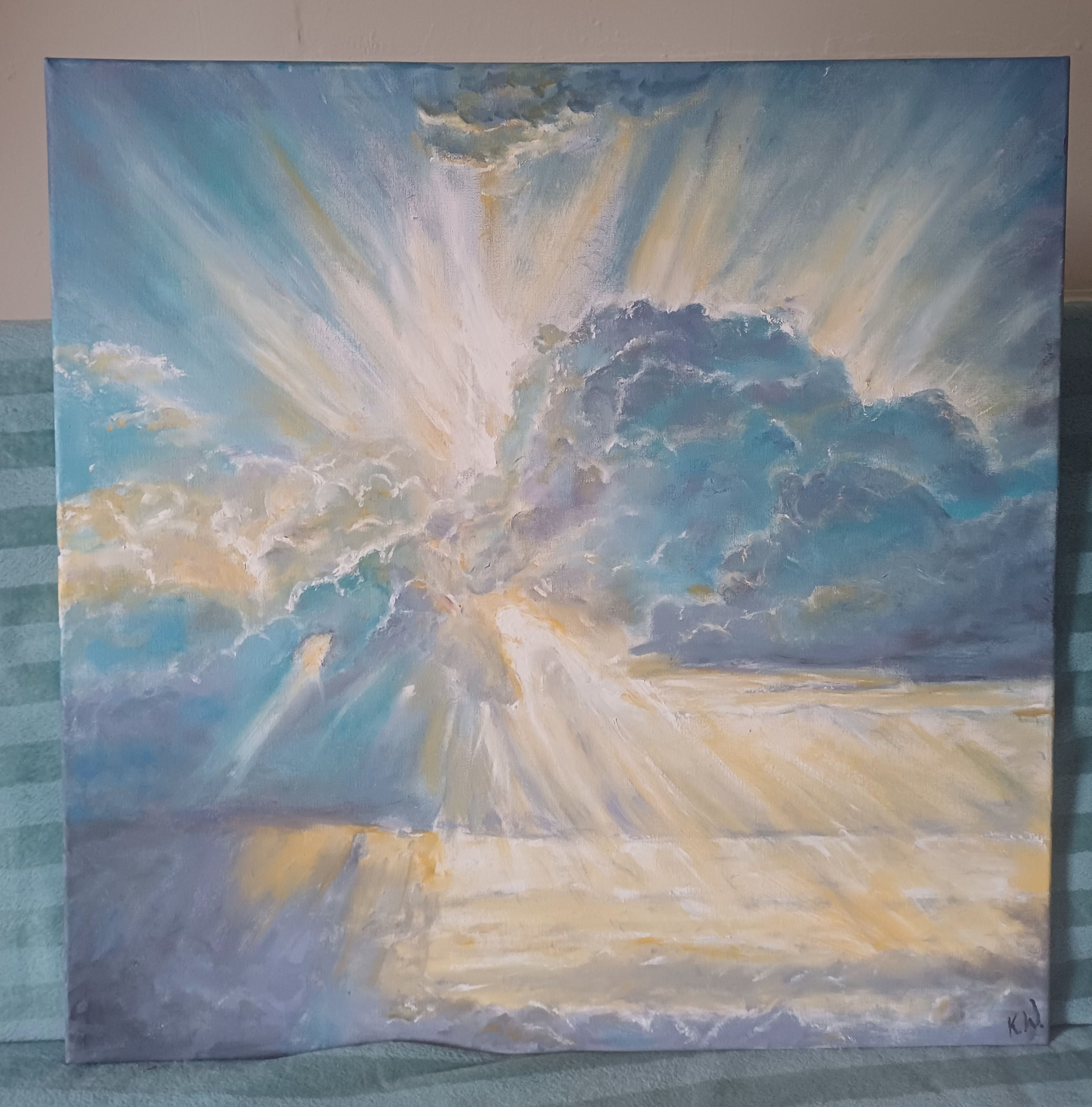 sun breaking through the clouds original oil painting