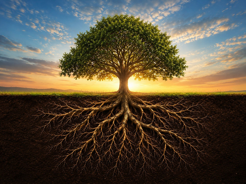 Imagen árbol frondoso con grandes raíces creada con la IA de ChatGPT