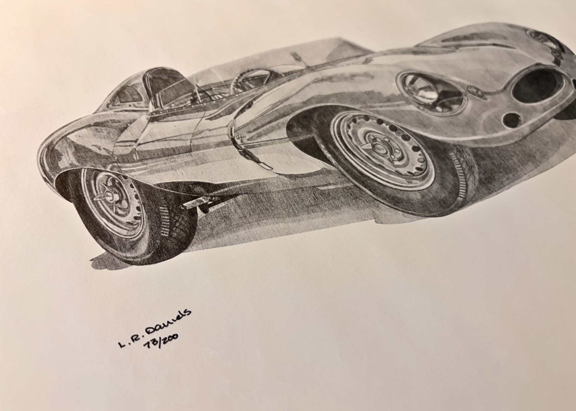 L.R. Daniels Jaguar D-Type Automotive Print - Limited 73/200 - 1980