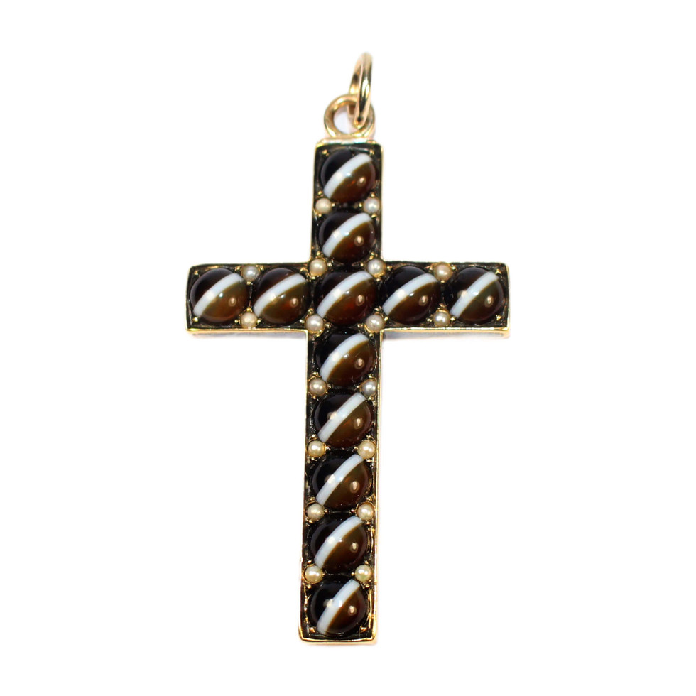 Antique Victorian Banded Agate Cross UK