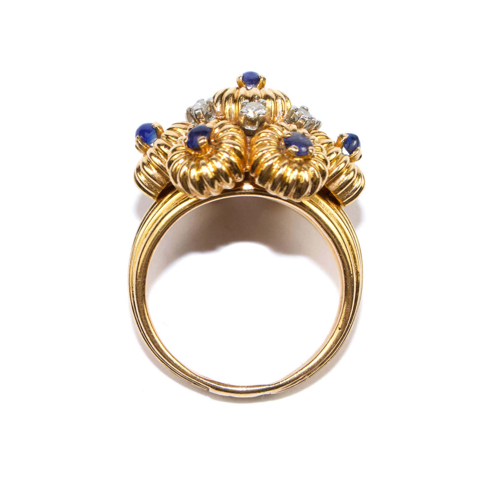 Vintage Bombé Sapphire and Diamond Ring