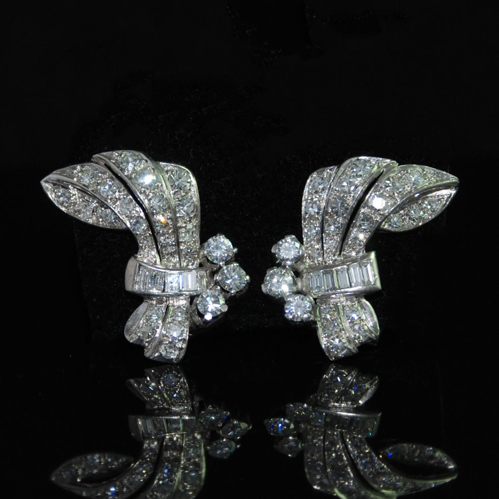 Art Deco Diamond Feather Clip Earrings UK