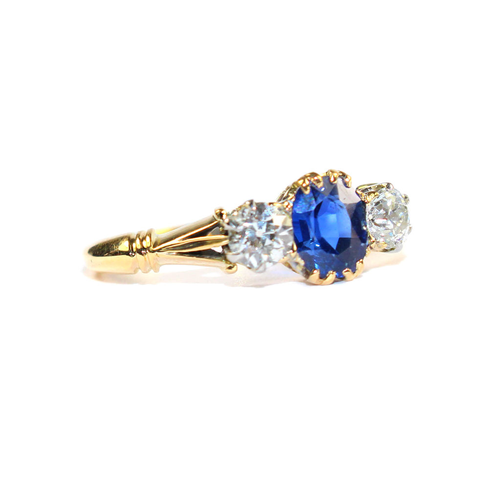 antique sapphire and diamond trilogy engagement ring UK