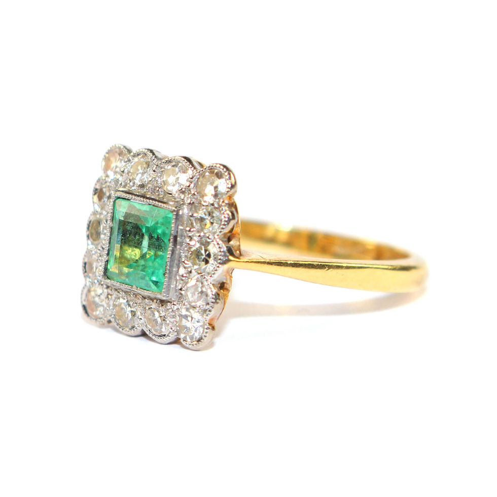 antique Square Emerald and Diamond Ring Shrewsbury Jewellers