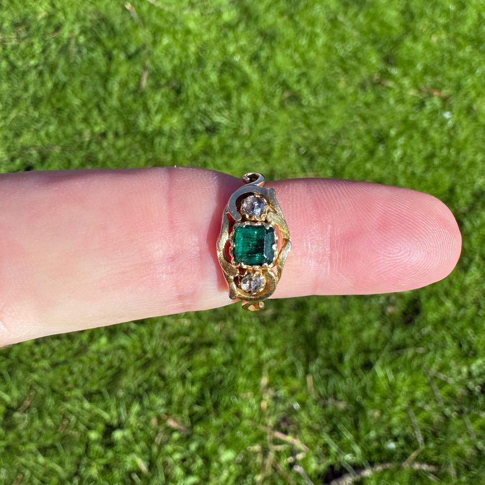 Victorian Emerald and Diamond Trilogy Ring