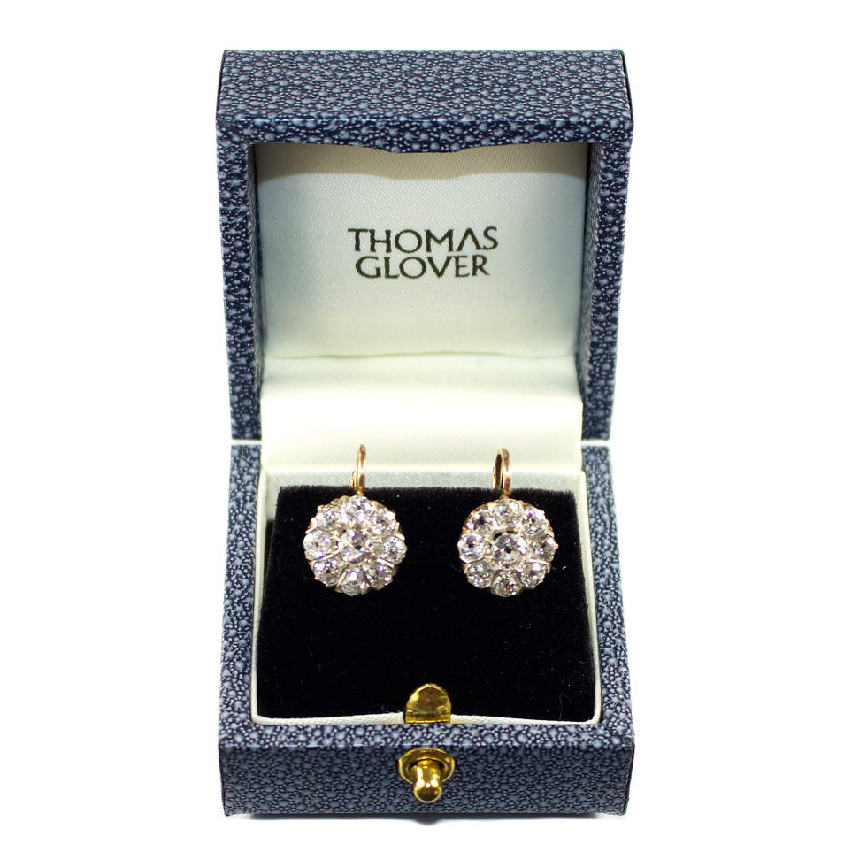 Antique Diamond Dormeuse Cluster Earrings