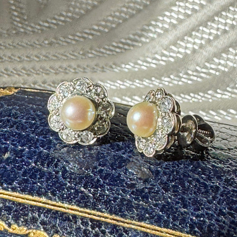 Art Deco Pearl and Diamond Halo Earrings UK
