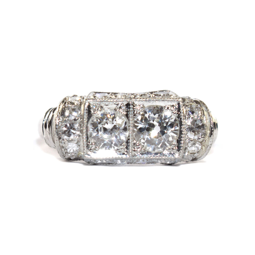 Art Deco Diamond 2 Stone Ring
