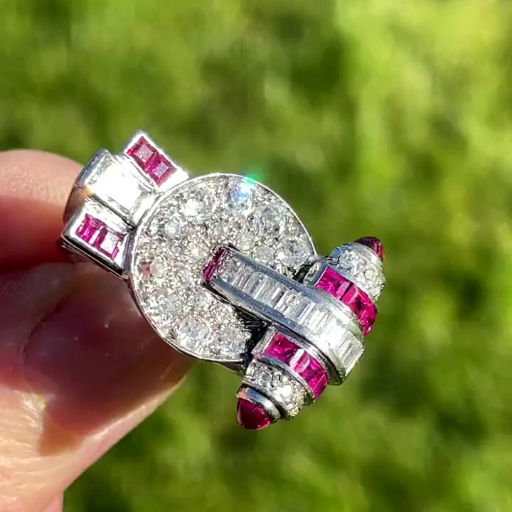 Art Deco Ruby & Diamond Statement Ring UK