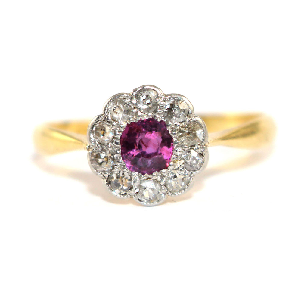Art Deco Ruby & Diamond Cluster Ring UK