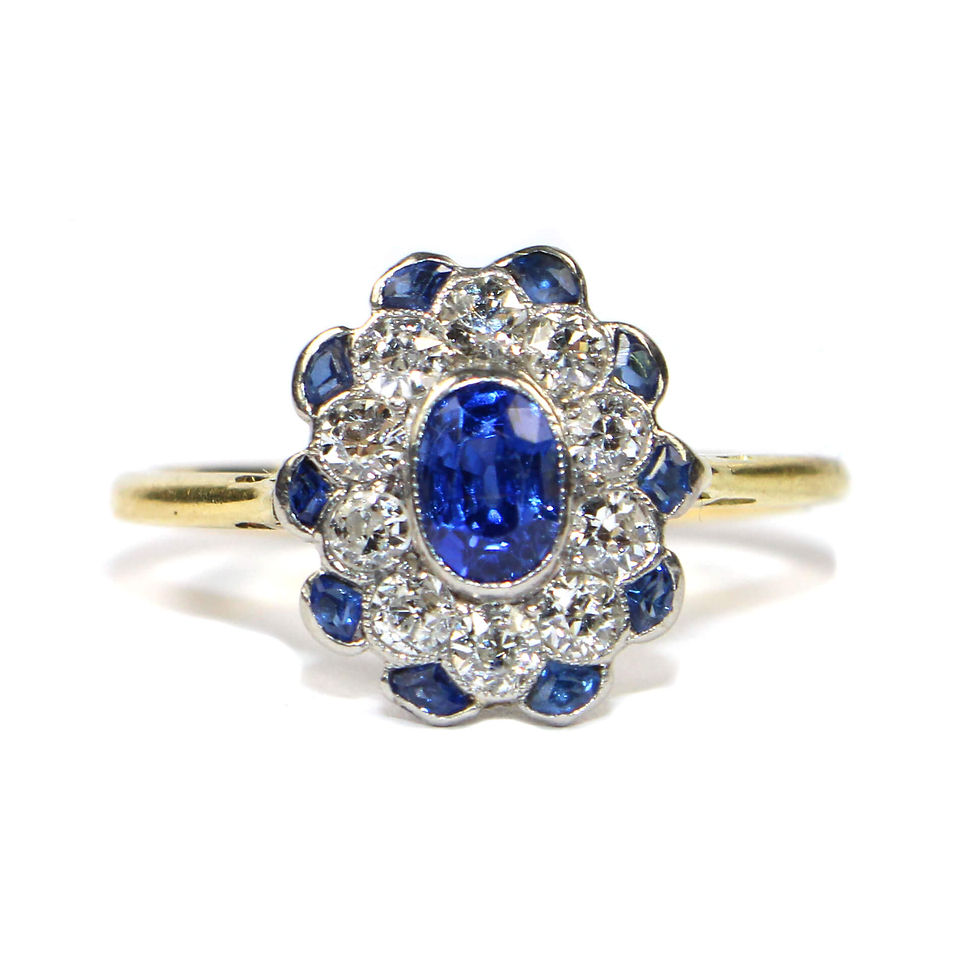 Edwardian Sapphire Diamond Cluster Ring