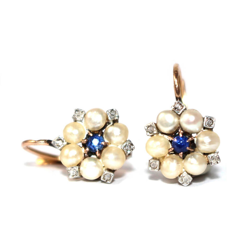 Edwardian French Pearl and Sapphire Flower Earrings c.1910